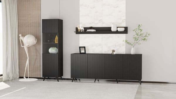 Atlantis Matte Black Extra-Wide 4-Door Sideboard