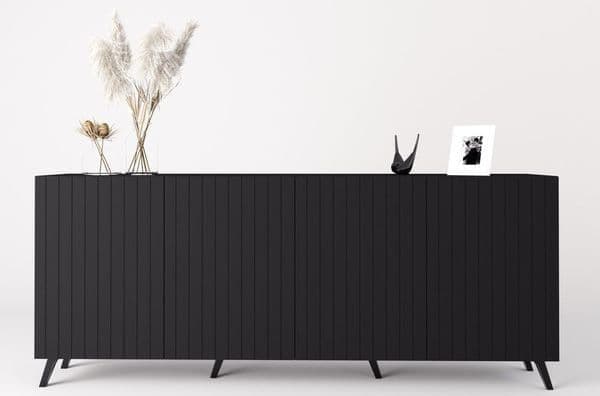 Atlantis Matte Black Extra-Wide 4-Door Sideboard