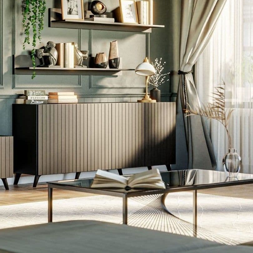Atlantis Matte Black Extra-Wide 4-Door Sideboard