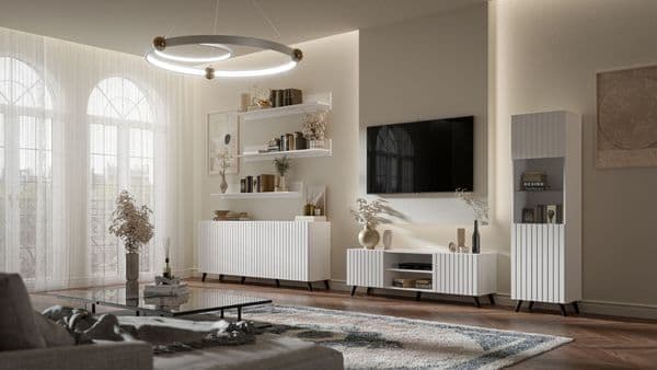 Atlantis Matte White Tall Glass Display Cabinet
