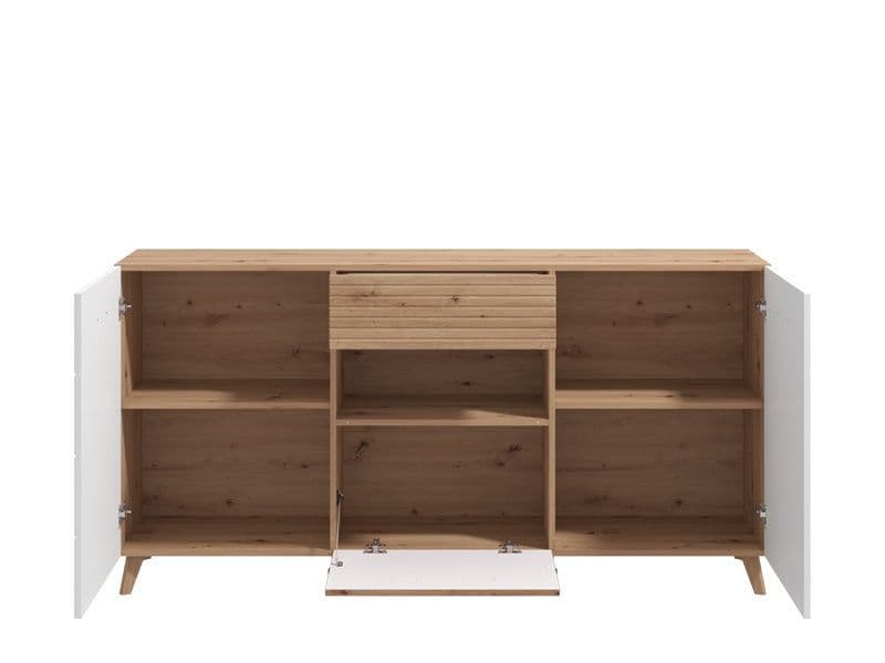 Bretanova Slatted Oak & White Gloss Sideboard
