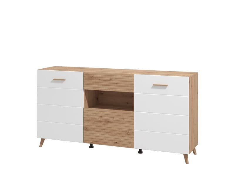 Bretanova Slatted Oak & White Gloss Sideboard