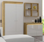Cadillac Oak & White Gloss 2-Door Wardrobe with LED Lights