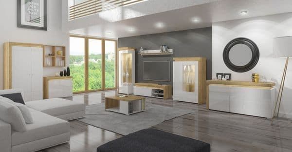 Cadillac Oak & White Gloss 2-Door Wardrobe with LED Lights