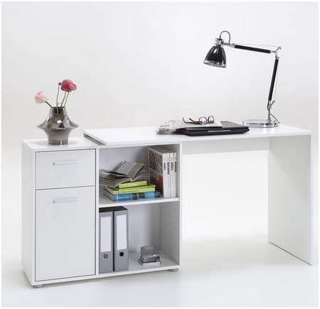 Carin White Corner Flexi Desk with Drawer & Cupboard