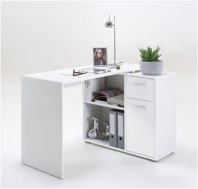 Carin White Corner Flexi Desk with Drawer & Cupboard