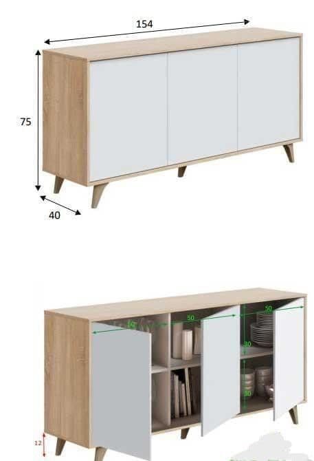 Casablanca White & Oak Wide 3-Door Sideboard