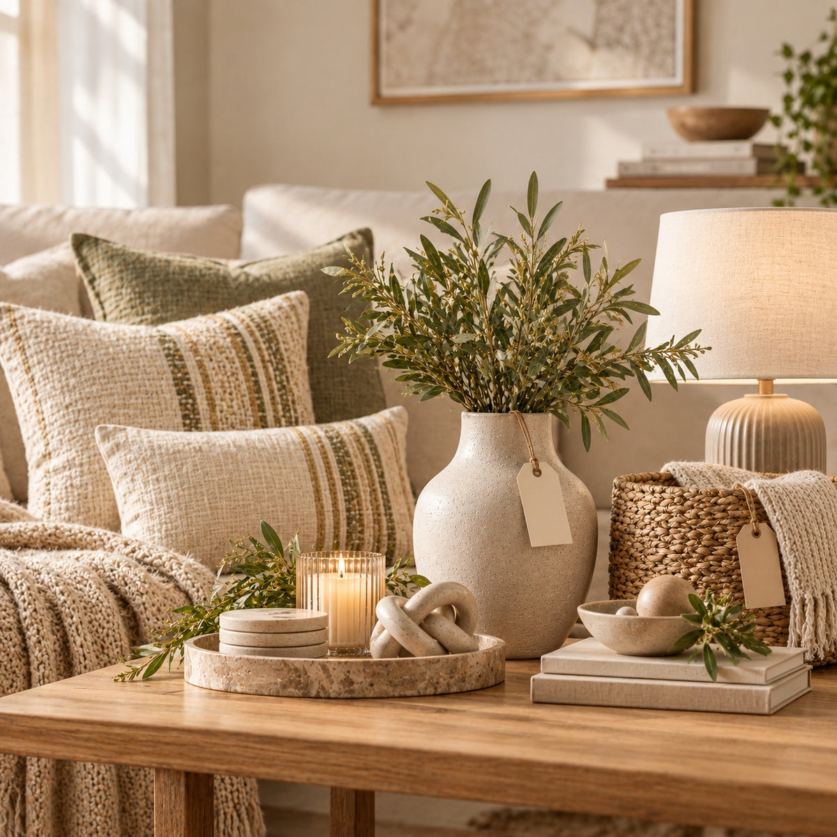 Home decor styling with price tags