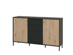 Clifton Slatted Oak & Black Sideboard – 2 Doors & 4 Drawers