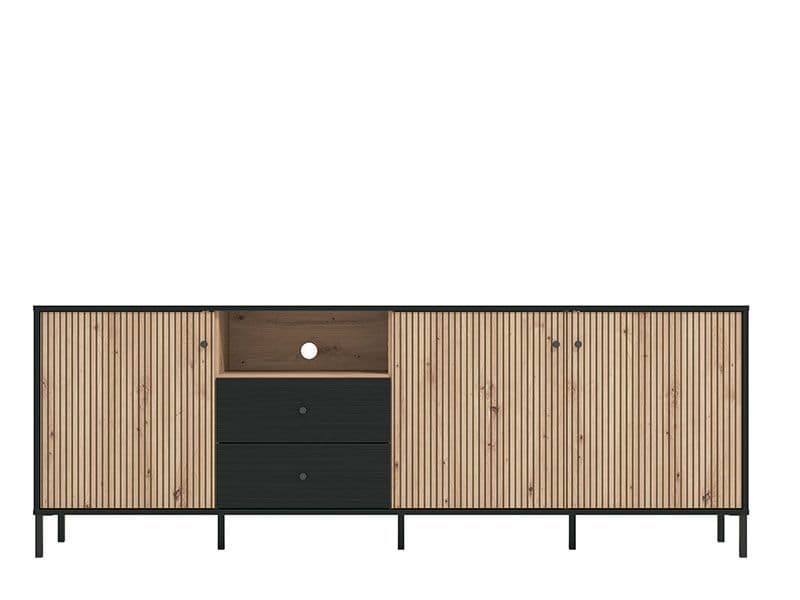Clifton Slatted Oak & Black Extra-Wide TV Unit – 208cm