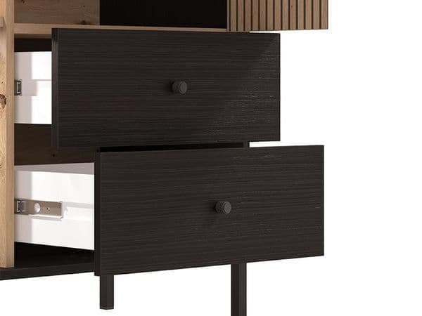 Clifton Slatted Oak & Black Low Display Unit