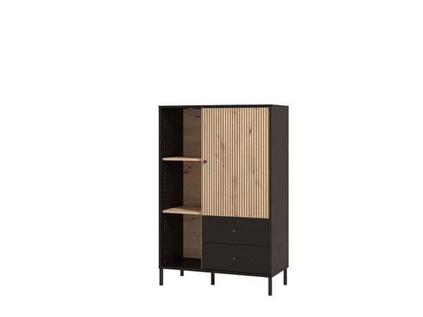 Clifton Slatted Oak & Black Low Display Unit