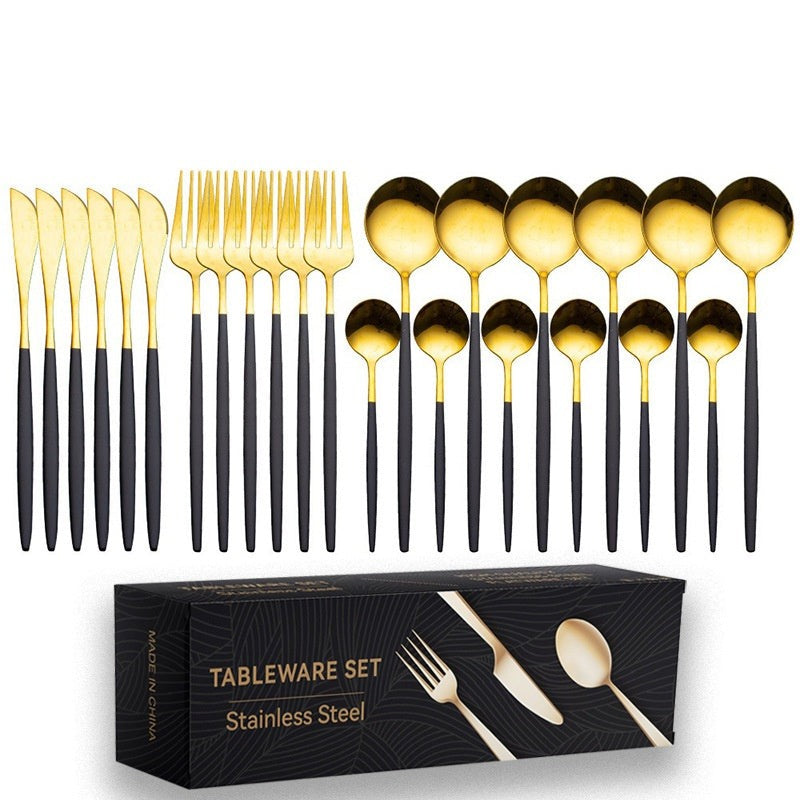 Portugal-style 24-piece cutlery set in black and gold with gift box