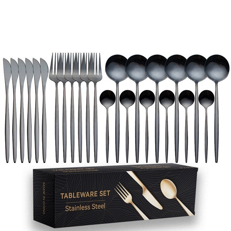 Portugal-style 24-piece cutlery set in black with gift box
