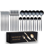 Portugal-style 24-piece cutlery set in black with gift box