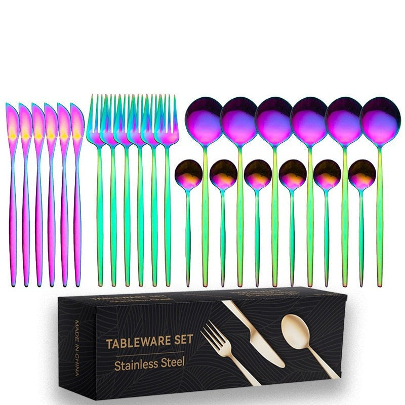 Portugal-style 24-piece cutlery set in iridescent rainbow with gift box