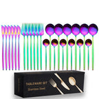 Portugal-style 24-piece cutlery set in iridescent rainbow with gift box