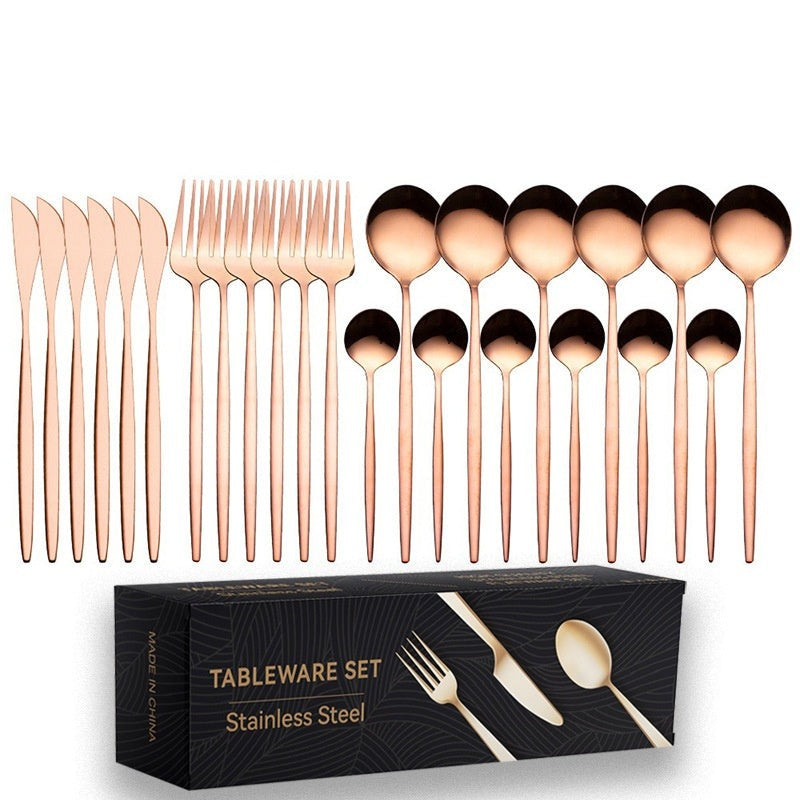 Portugal-style 24-piece cutlery set in rose gold with gift box