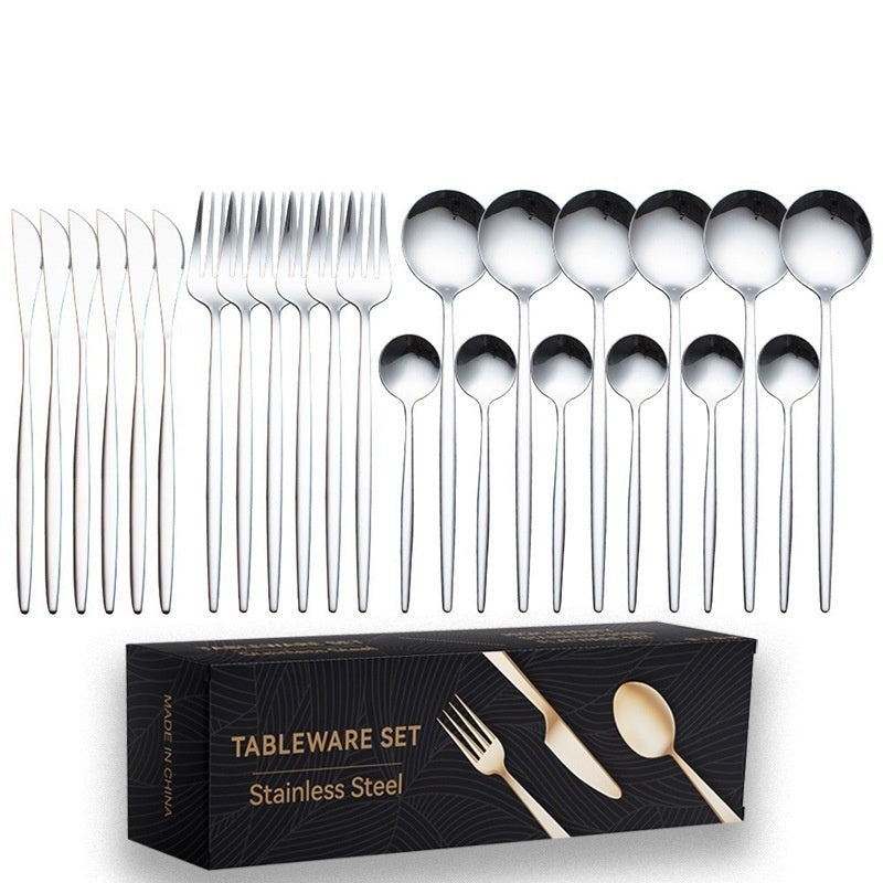 Portugal-style 24-piece cutlery set in silver with gift box