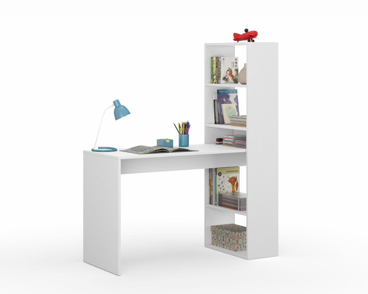 Matt White Computer Desk with Bookcase