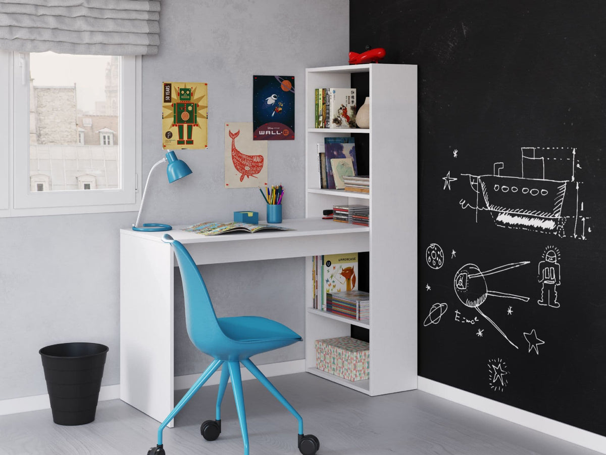 Matt White Computer Desk with Bookcase