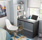 White & Grey Computer Desk with Bookcase