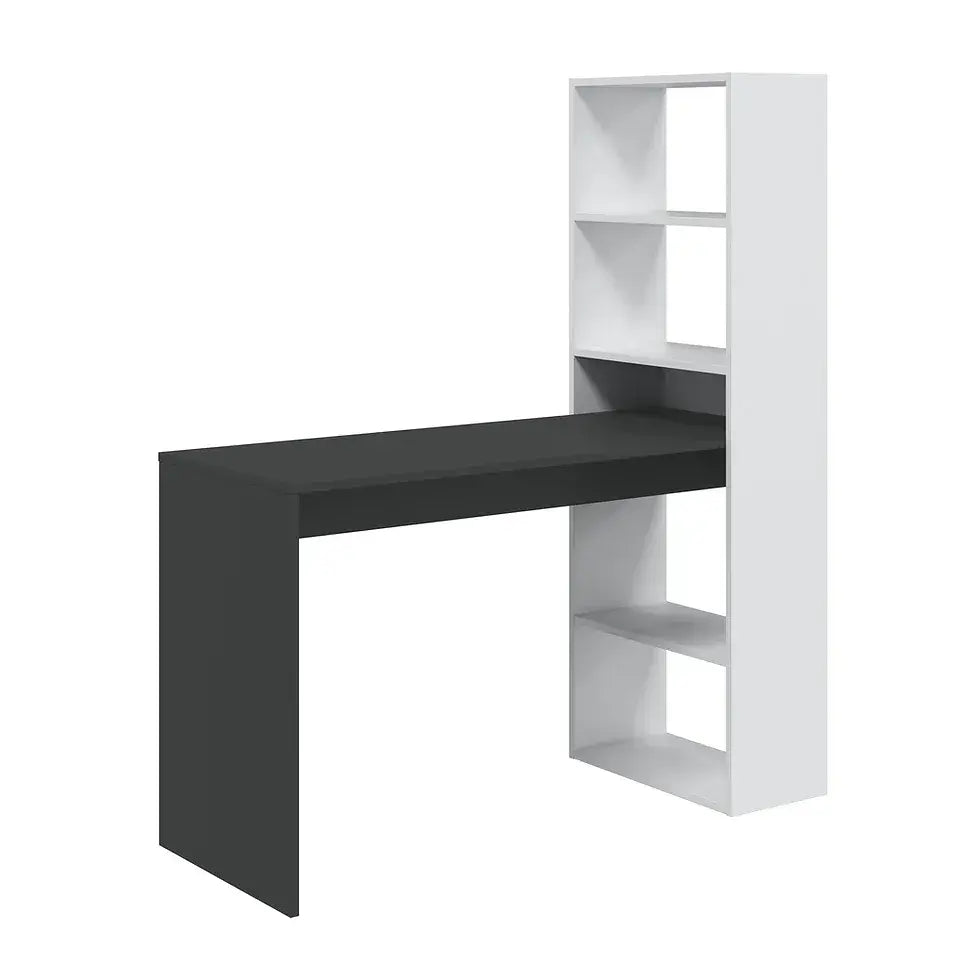 White & Grey Computer Desk with Bookcase