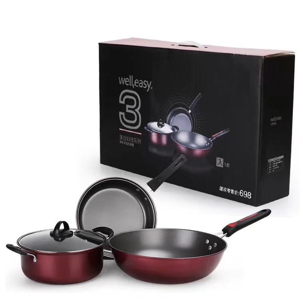 3-Piece Non-Stick Cookware Set – Wok, Frying Pan & Stockpot