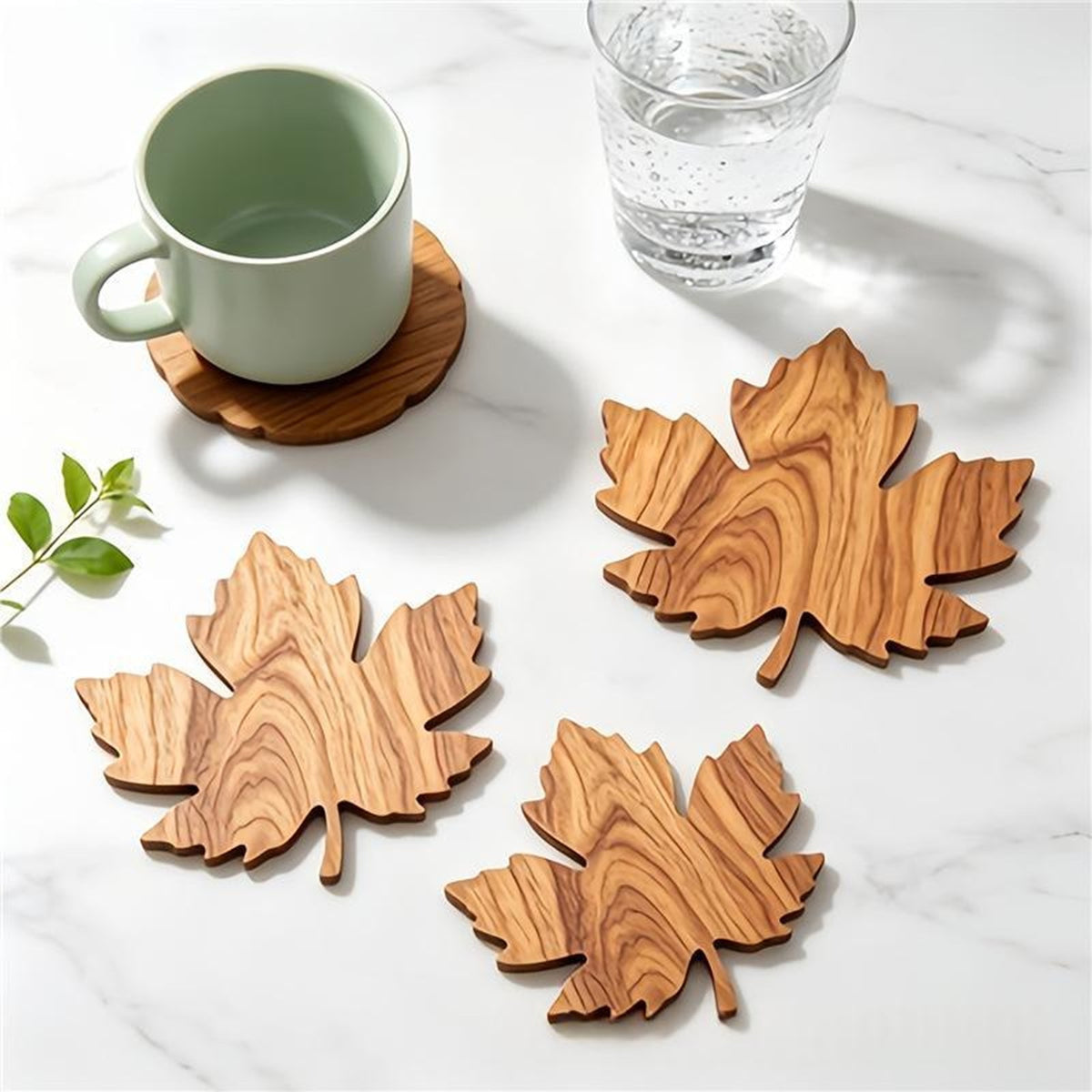 Maple Leaf Wooden Coaster Set – 3 Pieces