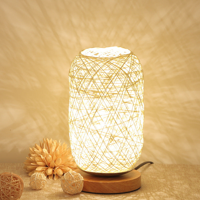 Woven Twine Bedside Table Lamp – Wooden Base – image 4
