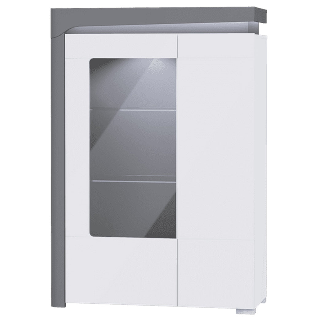 Athens Grey & White Gloss Display Cabinet with LED Lights