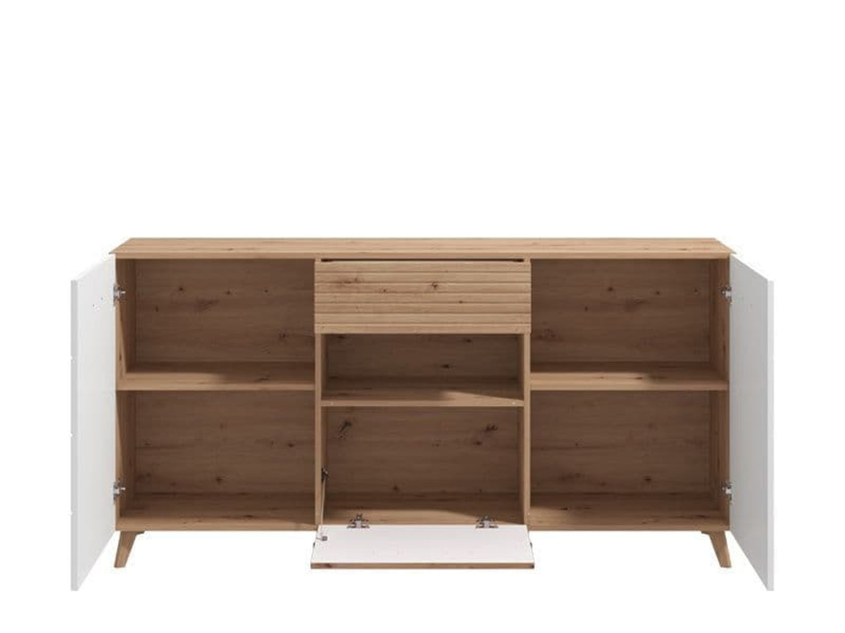 Bretanova Slatted Oak & White Gloss Sideboard