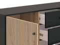 Clifton Slatted Oak & Black Sideboard – 2 Doors & 4 Drawers