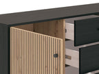 Clifton Slatted Oak & Black Sideboard – 2 Doors & 4 Drawers