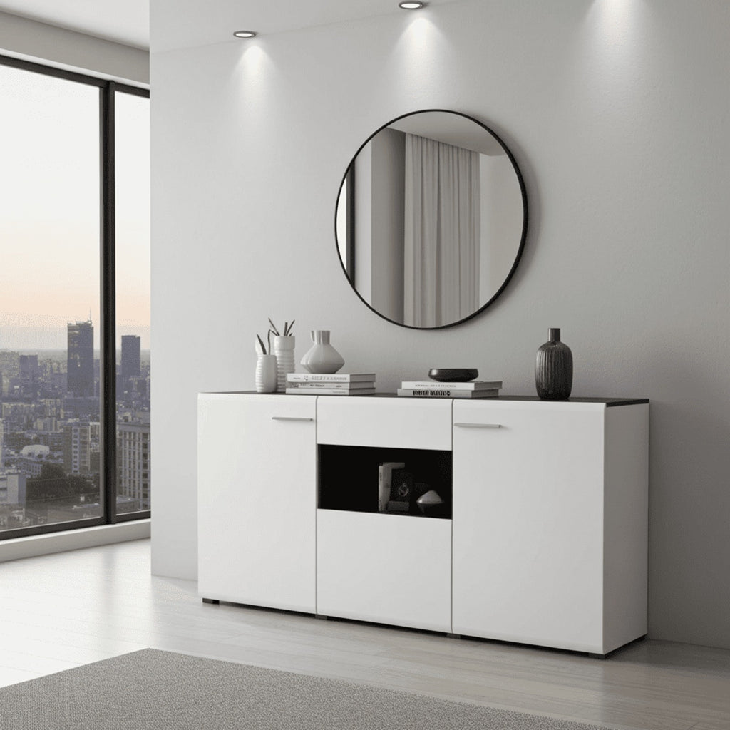 Royce White Gloss Wide 3-Door Sideboard