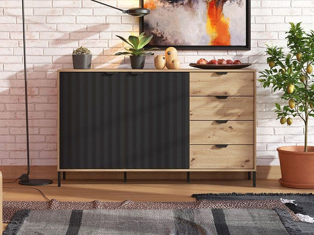 Vilamoura Artisan Oak & Black Sideboard – 2 Doors & 4 Drawers