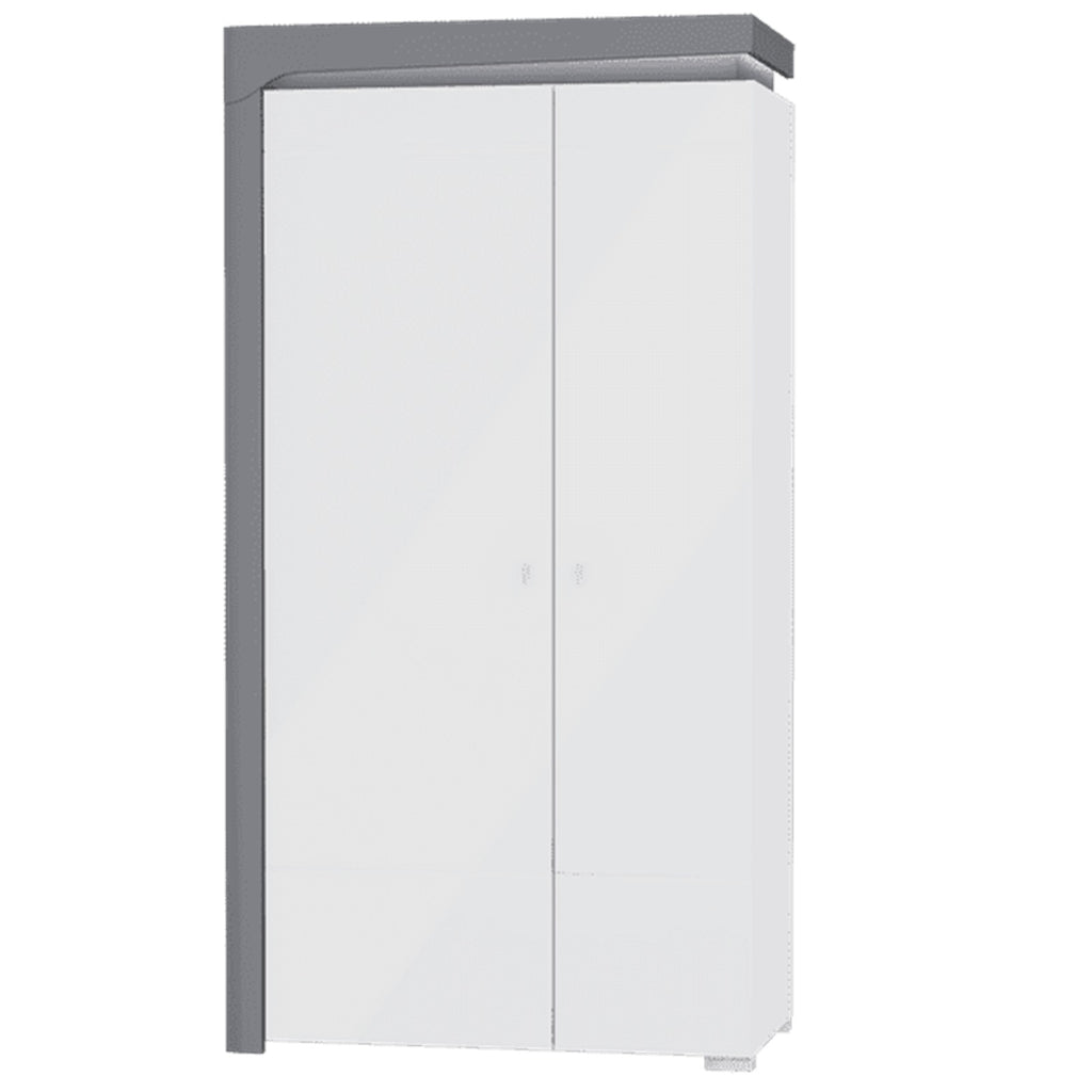 Athens Grey & White Gloss 2-Door Wardrobe with LED Lights