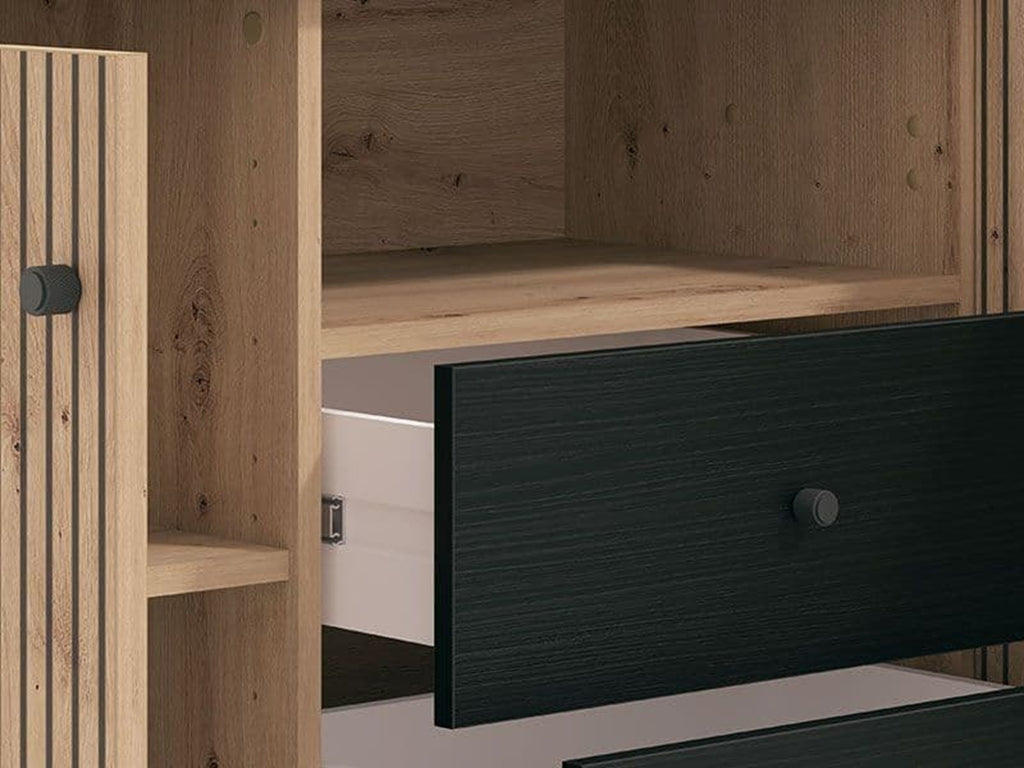 Clifton Slatted Oak & Black Extra-Wide TV Unit – 208cm