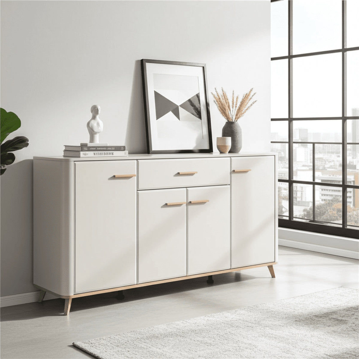 Dariqon Cashmere & Oak Wide Sideboard – 4 Doors, 180cm