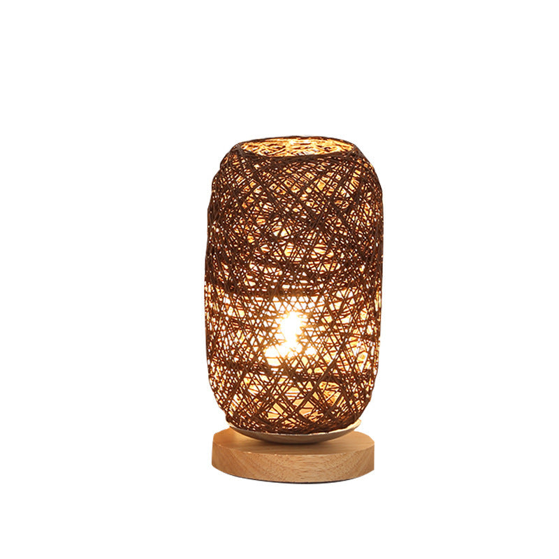 Woven Twine Bedside Table Lamp – Wooden Base – image 3