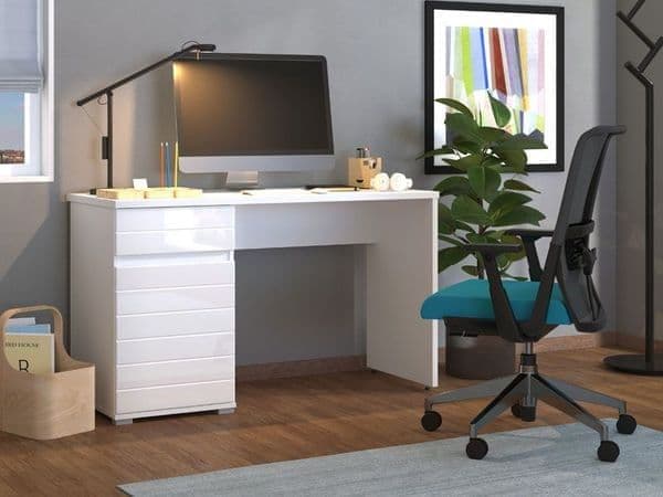 Elano White Gloss Computer Desk with Drawer & Cupboard