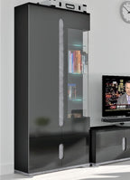 Elise Black Gloss & Grey Tall Display Cabinet with LED Lights