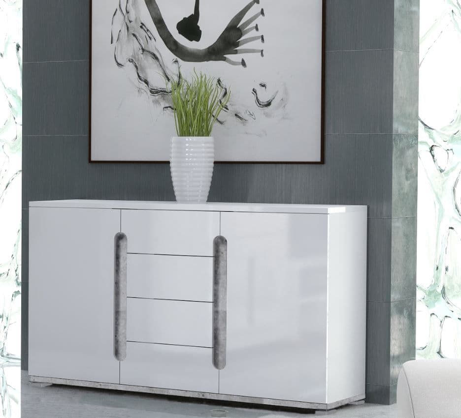 Elise White Gloss & Grey Sideboard – 2 Doors & 4 Drawers