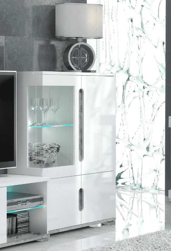 Elise White Gloss & Grey Low Display Cabinet with LED Lights