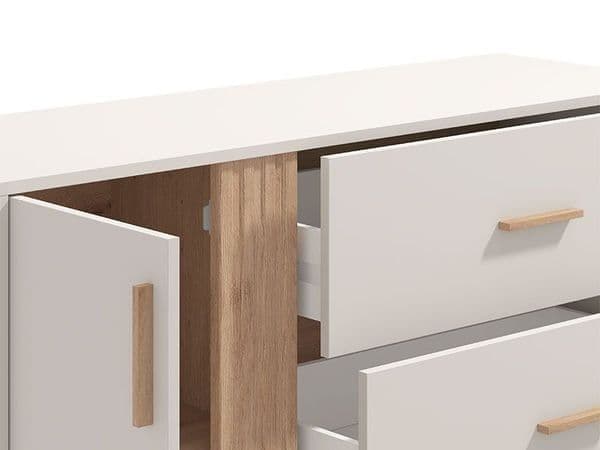 Granada cashmere and oak effect chest with three drawers and a cupboard