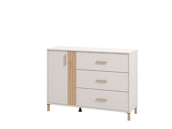 Granada cashmere and oak effect chest with three drawers and a cupboard