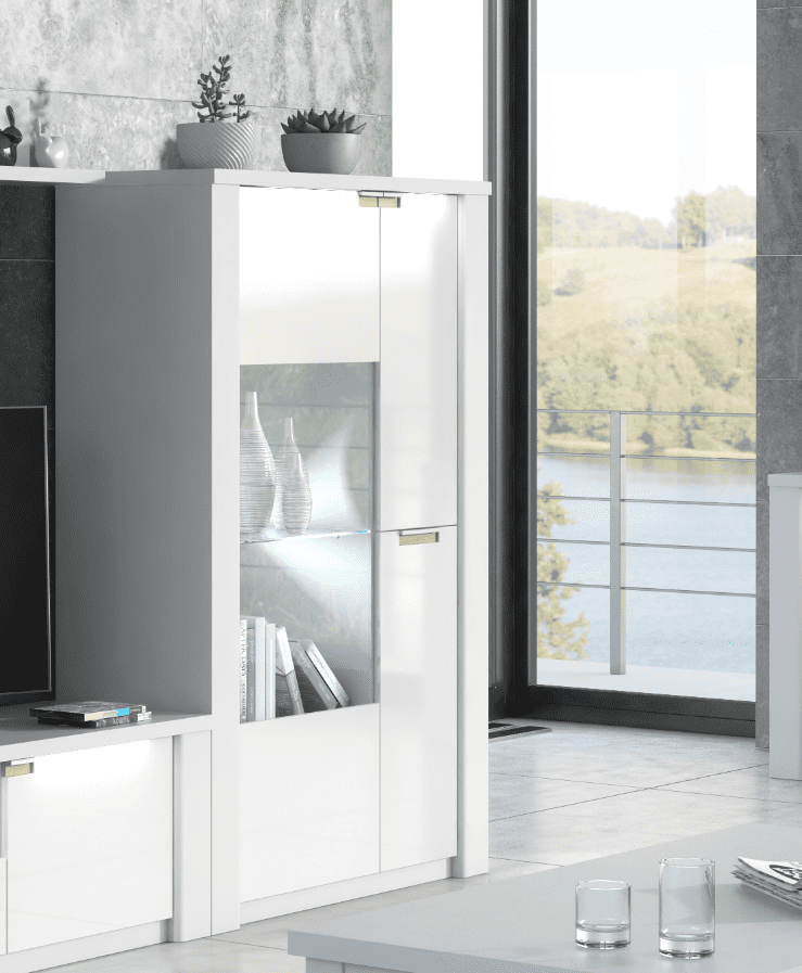 Ice White Gloss Wide Display Unit with LED Lights