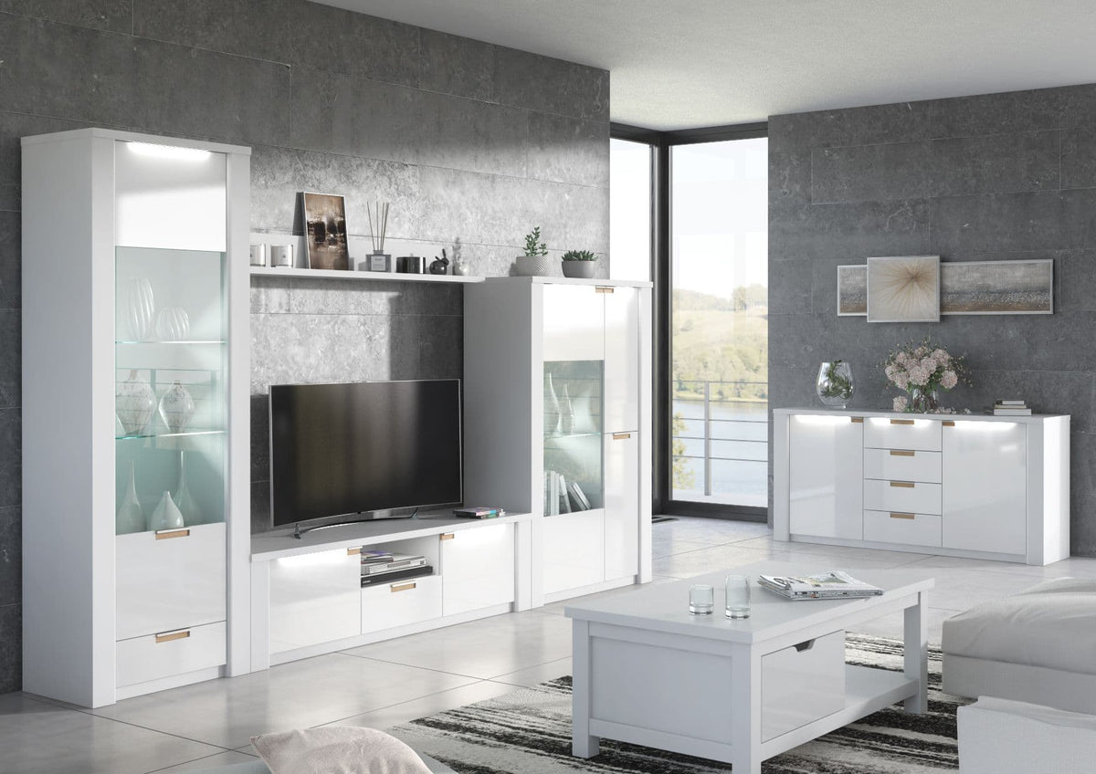 Ice White Gloss Wide Display Unit with LED Lights