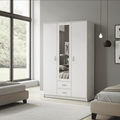 Kano white three-door wardrobe with mirrored centre door and two drawers