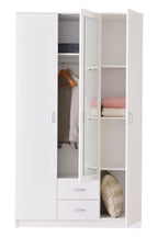 Kano white three-door wardrobe with mirrored centre door and two drawers